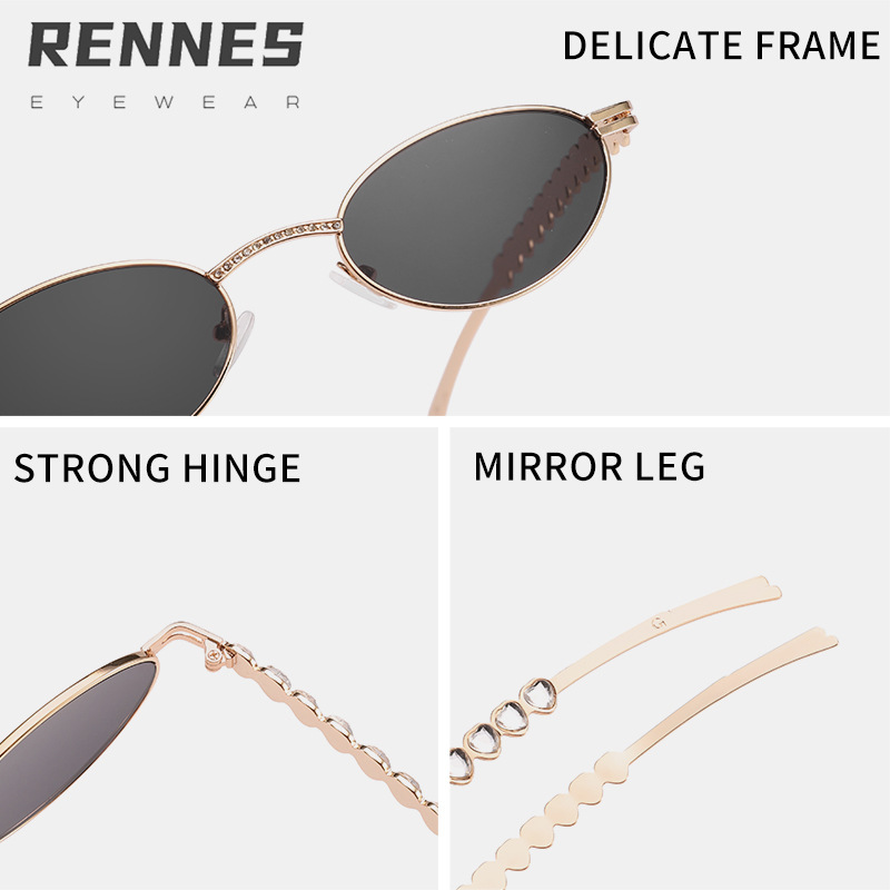 Nuevas gafas de sol ovaladas retro con diamantes de amor de alta gama europeas y americanas transfronterizas Jennie mismas gafas de sol para exteriores