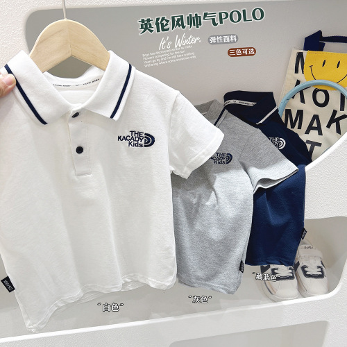 Boys short-sleeved polo shirt lapel T-shirt summer middle and older children's clothing baby half-sleeved style letter top trendy