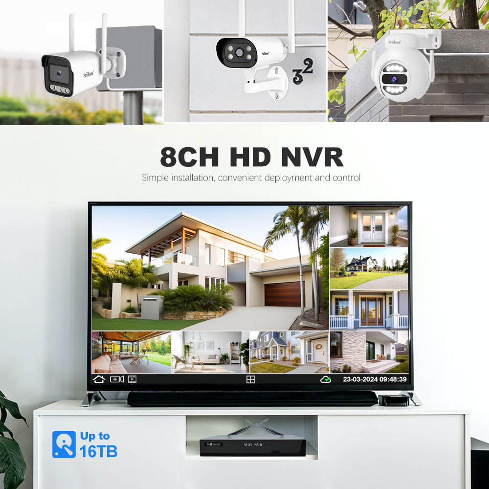 Srihome 5 megapiksel kablosuz izleme seti, 4 kanallı NVR, Wifi