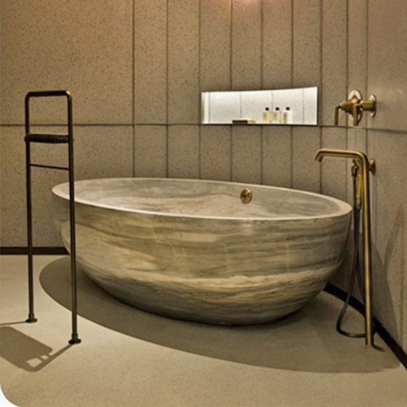 天然洞石成人浴缸独立式别墅酒店民宿全身浴盆一体网红家用鹅蛋形|ms