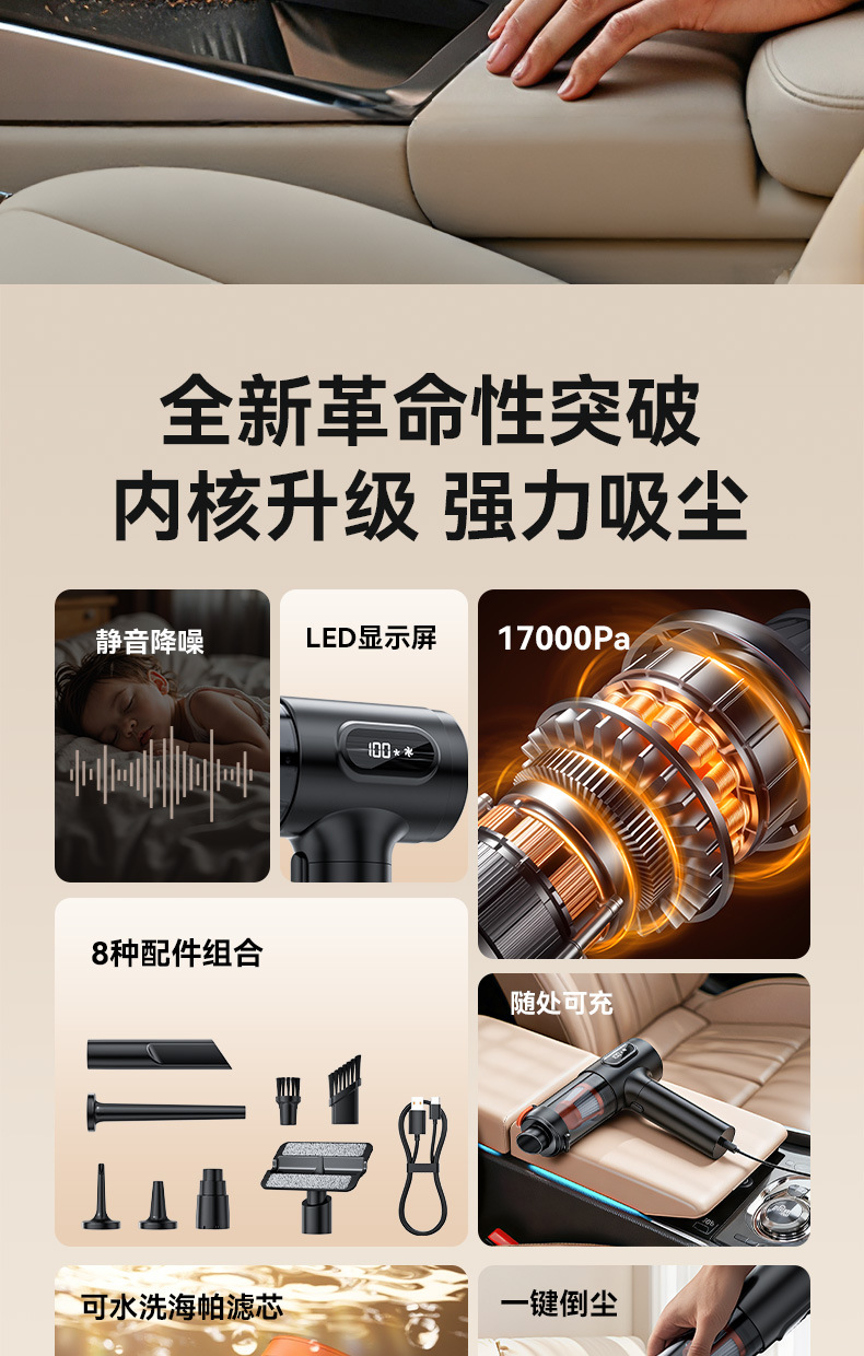 Car Vacuum Cleaner Super Suction Handheld Small Car Large Suction Wireless Handheld Vacuum Cleaner Handheld Dust Blower