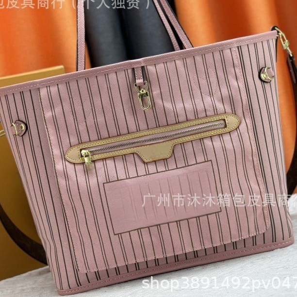 2025 European and American Fashion Women's Bag Shoulder Hand Tote Bag Classic Large Capacity Shopping Bag Striped New Style