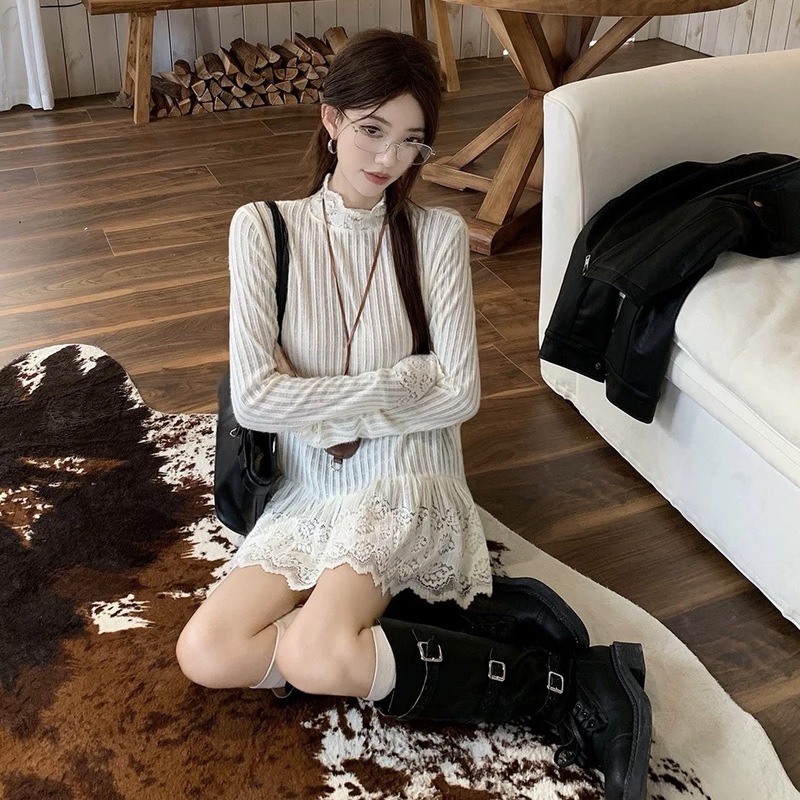 设计感小众上衣女装蕾丝花边长袖套头T恤秋季新款别致内搭打底衫|undefined