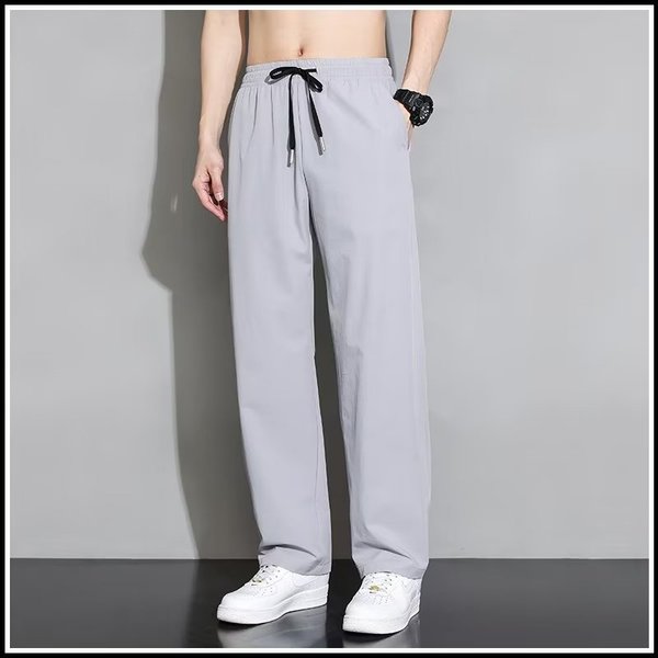 Solid men's summer silk thin universal casual trousers
