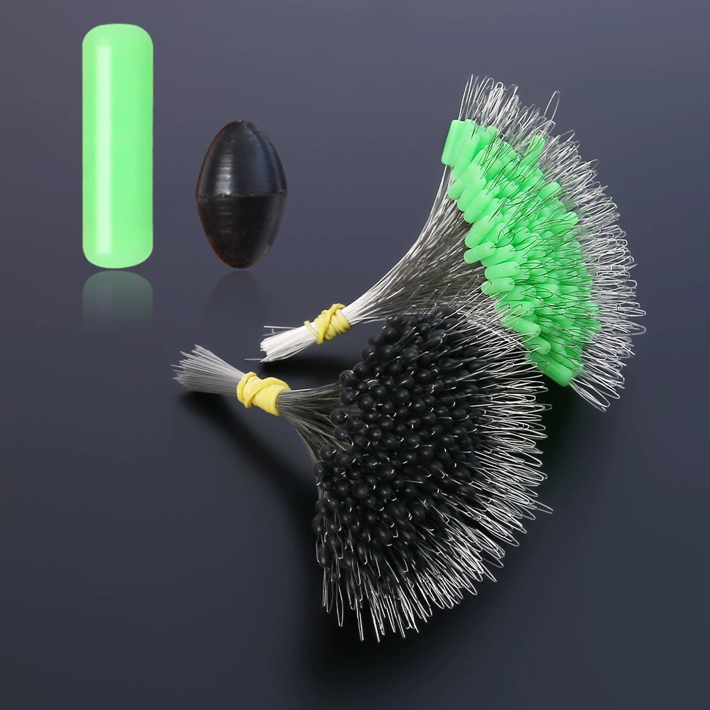 Кросс-бордерные 300 штук силиконовых флуоресцентно-зеленых черных оливково-образных антиударных рыболовных снастей