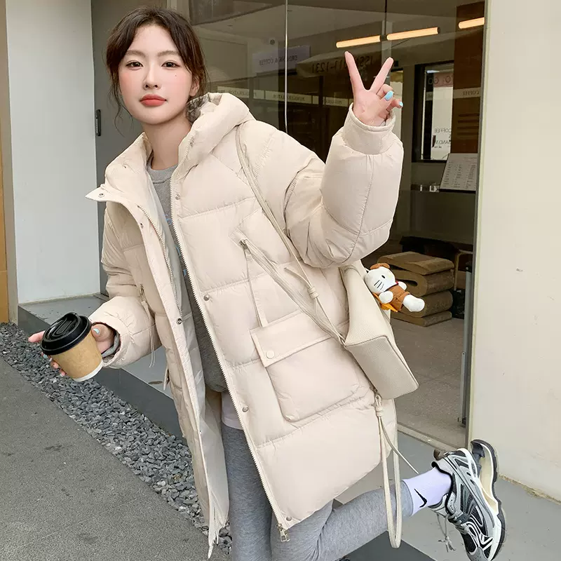 中长款羽绒棉服外套女士冬季新款时尚休闲宽松连帽百搭面包服棉衣
