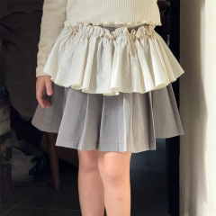 尖子蛋韓系童裝2025春夏新款女童裙子灰色可愛百褶裙百搭半身裙