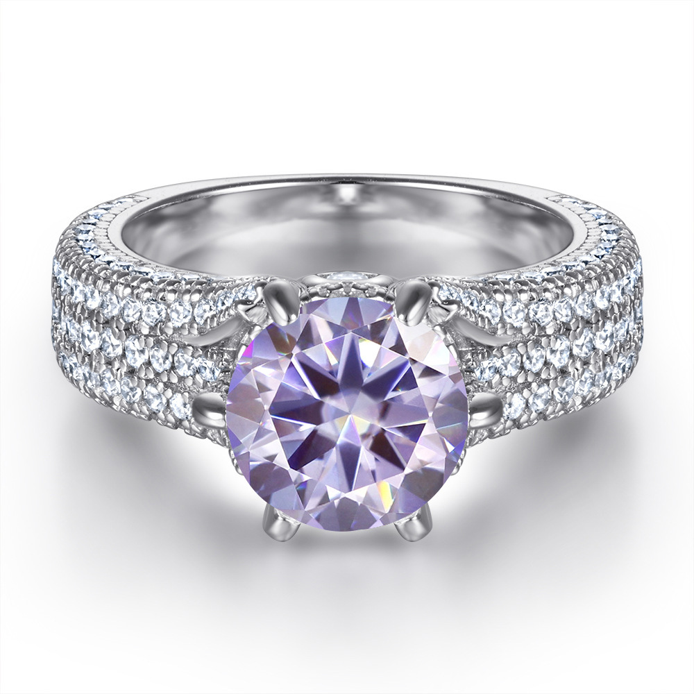 2 quilates 8mm S925 anillo de plata esterlina mujer exagerada seis garras micro joyería de piedra al por mayor nueva venta en caliente transfronteriza