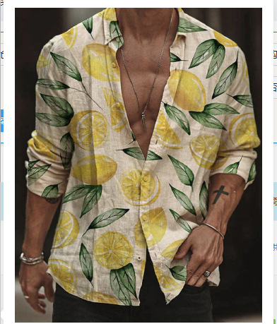 Transfronterizo 2025 primavera y otoño nuevo estilo de los hombres europeos y americanos más el tamaño de la camisa con estampado de plantas de rosas de manga larga