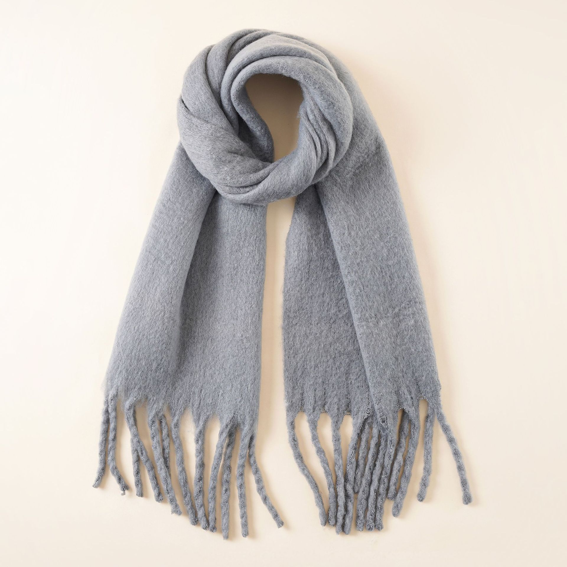 Bufanda de color sólido invierno largo de las mujeres ins estilo coreano moda simple borla de Cachemira bufanda caliente invierno