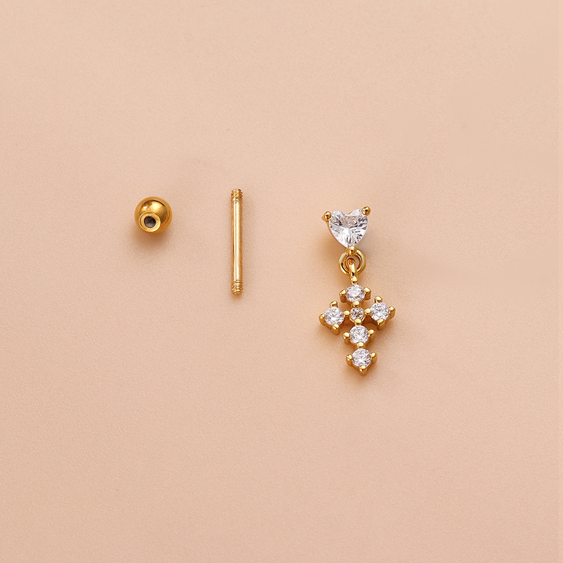 2 pz nuovo acciaio inossidabile asta sottile doppia testa vite orecchini a bottone croce cuore zircone orecchini a bottone orecchini di puntura di moda_voghion.com