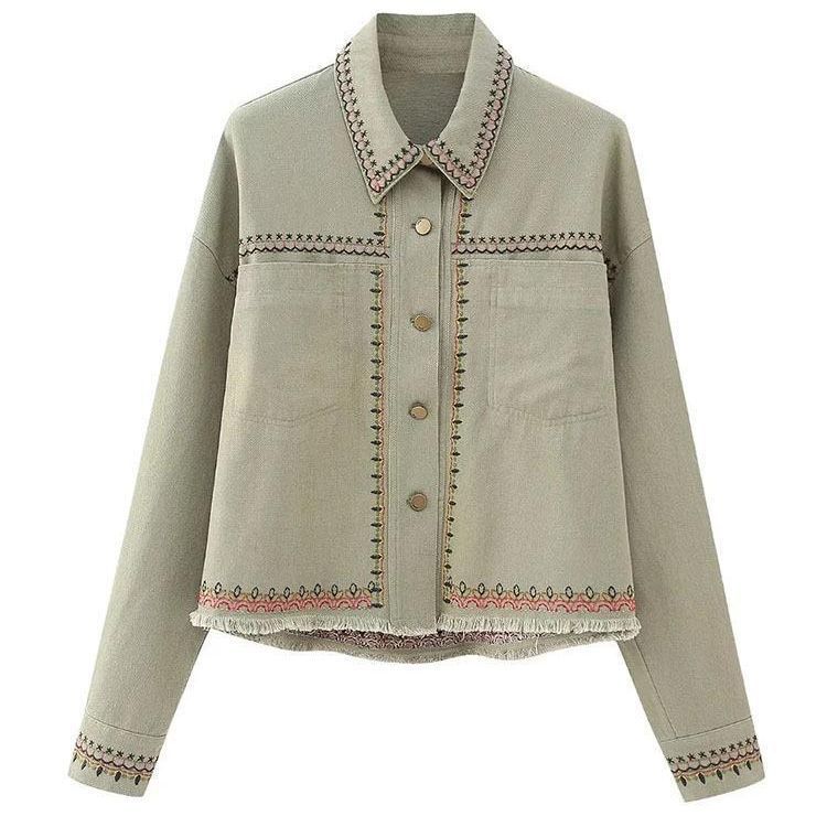 2023 Summer New Y2K Fashion Loose Embroidered Fringe Edge Lapel Patch Pocket Versatile Jacket Niche Design Jacket 2023 Summer New Y2K Fashion Loose Embroidered Fringe Edge Lapel Patch Pocket Versatile Jacket Niche Design Jacket