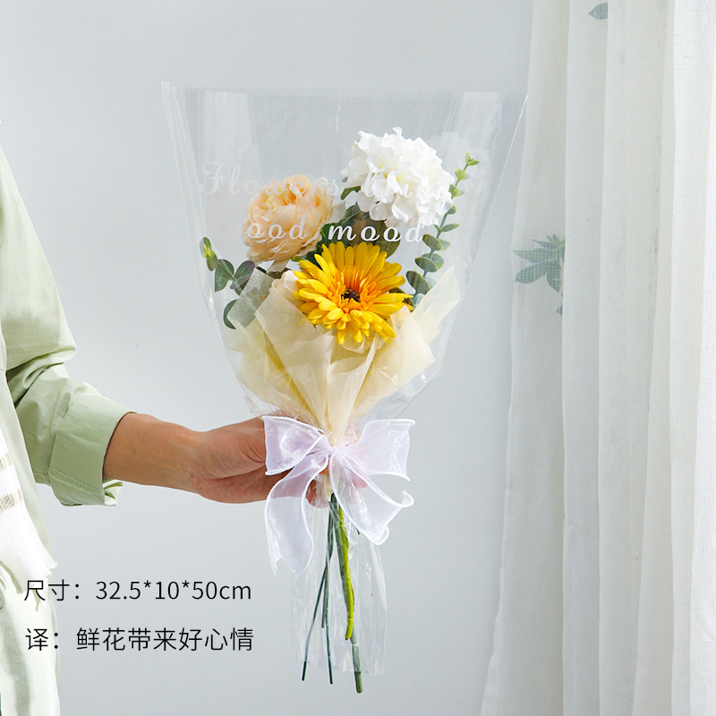 Flor de embalaje multi-bolsa DIY OPP transparente Inglés Flor de embalaje sola bolsa de vidrio impermeable solo ramo de embalaje bolsa
