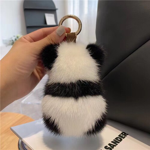 Cute and exquisite panda imitation mink fur car keychain pendant plush doll doll bag pendant birthday gift