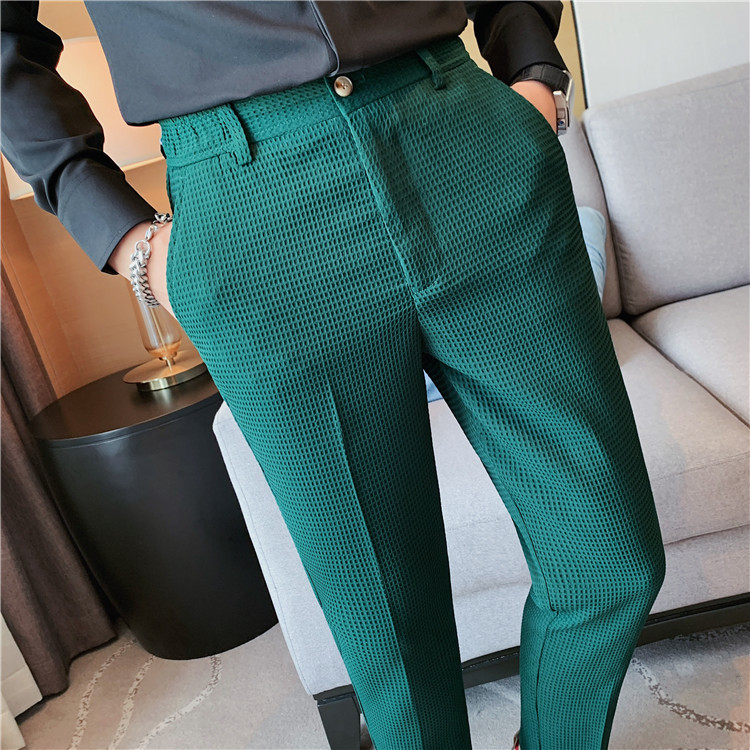 Pantalon décontracté droit gaufré à la mode et simple de marque tendance paresseuse, pantalon slim à petite jambe, pantalon d'affaires suspendu_voghion.com
