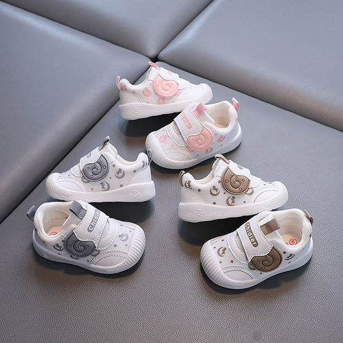 Autumn mesh breathable baby white shoes for girls and boys, 100% cotton fabric, soft soles, anti-slip learning shoes, wholesale