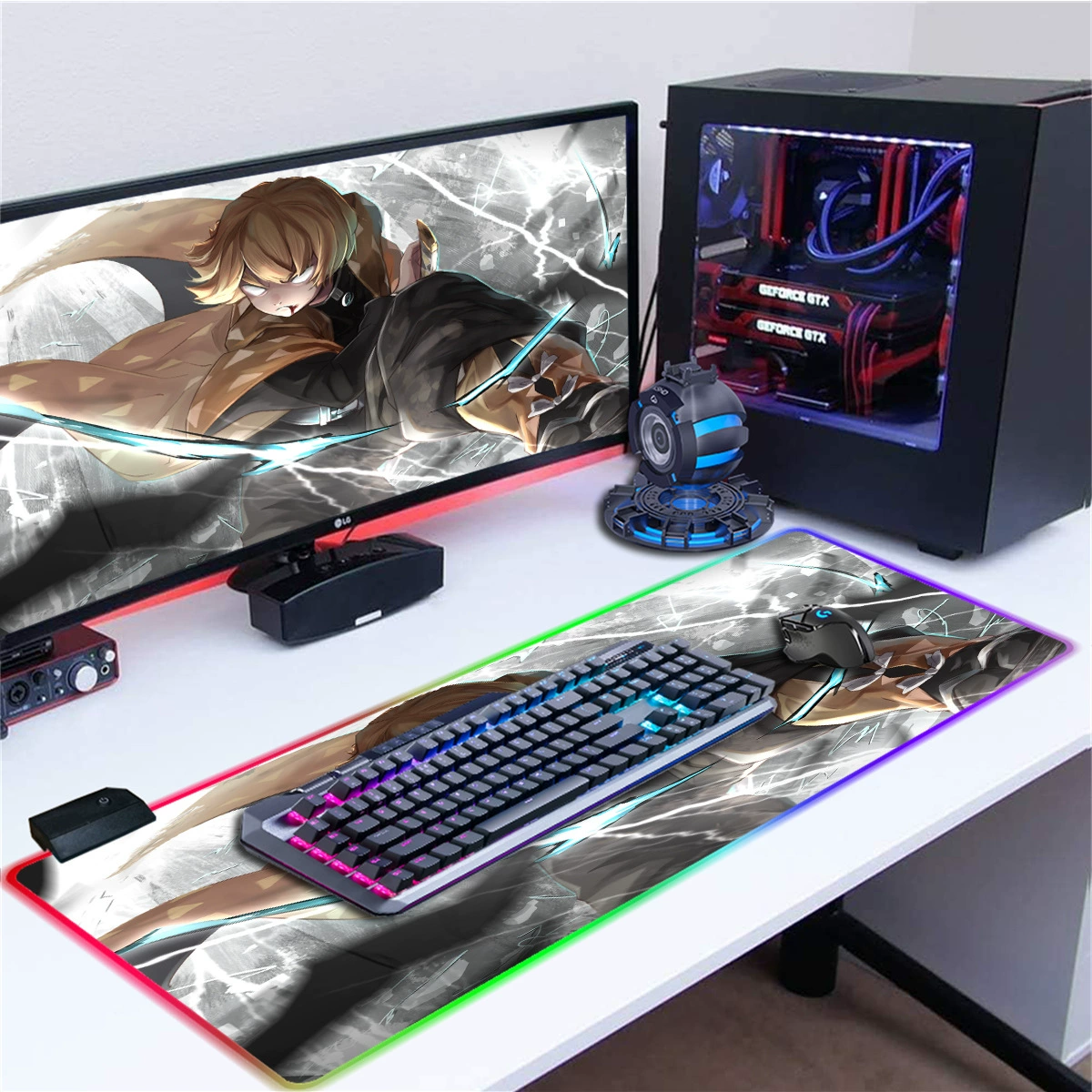 Двухмерная RGB игровая подложка для мыши с высокоразрешающейся пылезащитой Demon Slayer LED-подсветкой, подкладка для клавиатуры и стола, коврик для стола