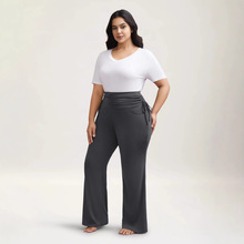 2025跨境欧美提臀裸感腰部拉绳微喇大码女装阔腿长裤