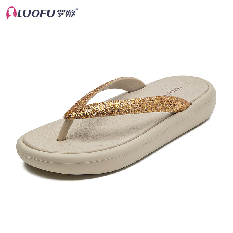 Chanclas de suela gruesa Luo Fu para mujer, chanclas antideslizantes de moda de verano, zapatos de playa, sandalias de mujer de tacón alto
