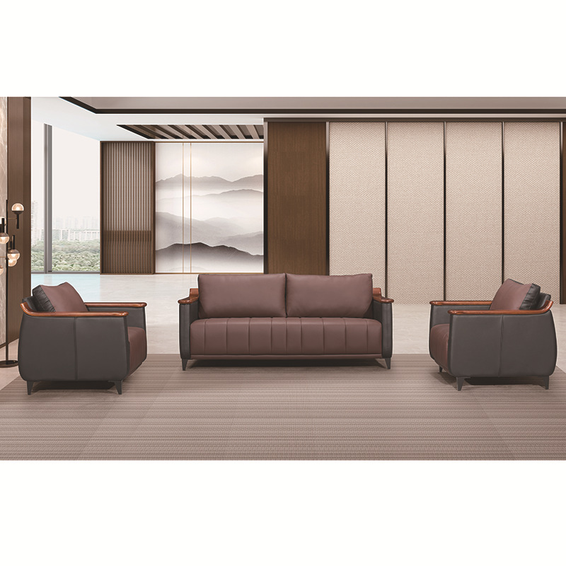 现代简约黑色灰色牛皮沙发商务接待会客科技皮沙发时尚组合F-2035