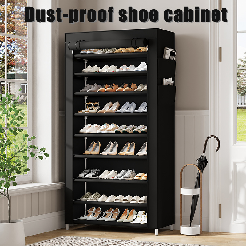 Gabinete de zapatos simple, cinturón de zapatos, nuevo tipo de cubierta a prueba de polvo con cremallera, estante de zapatos simple, tubo de acero, estante de almacenamiento en el suelo de la puerta doméstica image 1