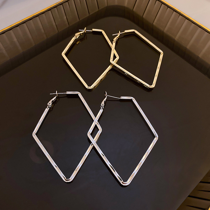 Fashion Silver Color Metal Geometric Pentagonal Stud Earrings