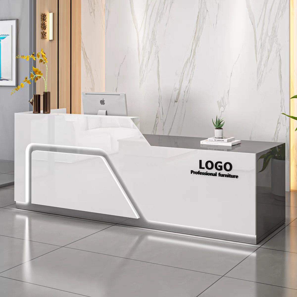 Painted Reception Desk, Simple and Modern, Hotel Training Institution Welcome Desk, Consultation Desk, Cashier Desk, Bar Counter, Company Front Desk