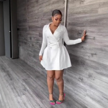 亚马逊跨境欧美赫本风小黑裙新款气质设计感翻领长袖西装连衣裙女