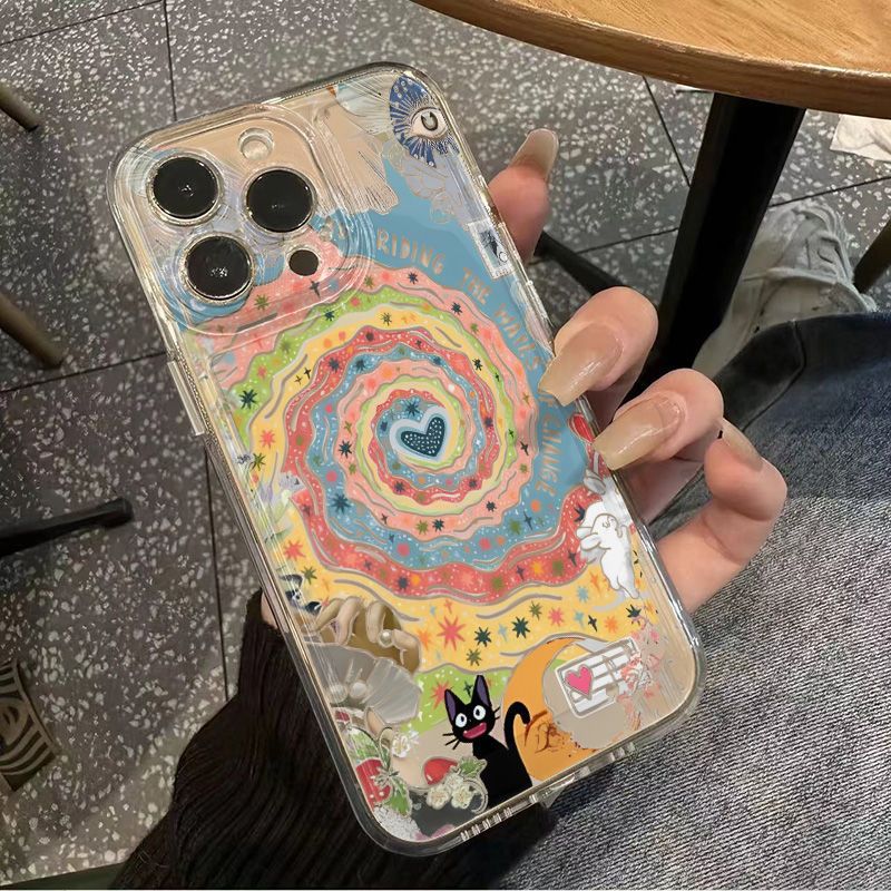 Protective Phone Case For IPhone 16 15 14 13 12 11 Pro Promax Plus Fun Kitten Illustration Style Phone Case Space Case Funny Anti-drop_voghion.com