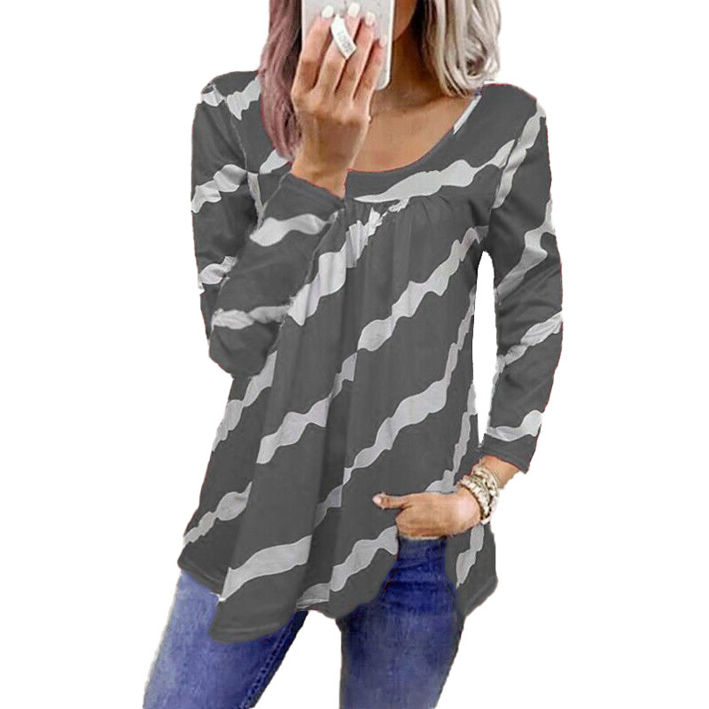 stripe printing loose long-sleeved T-shirt Nihaostyles wholesale clothing vendor NSLZ72621