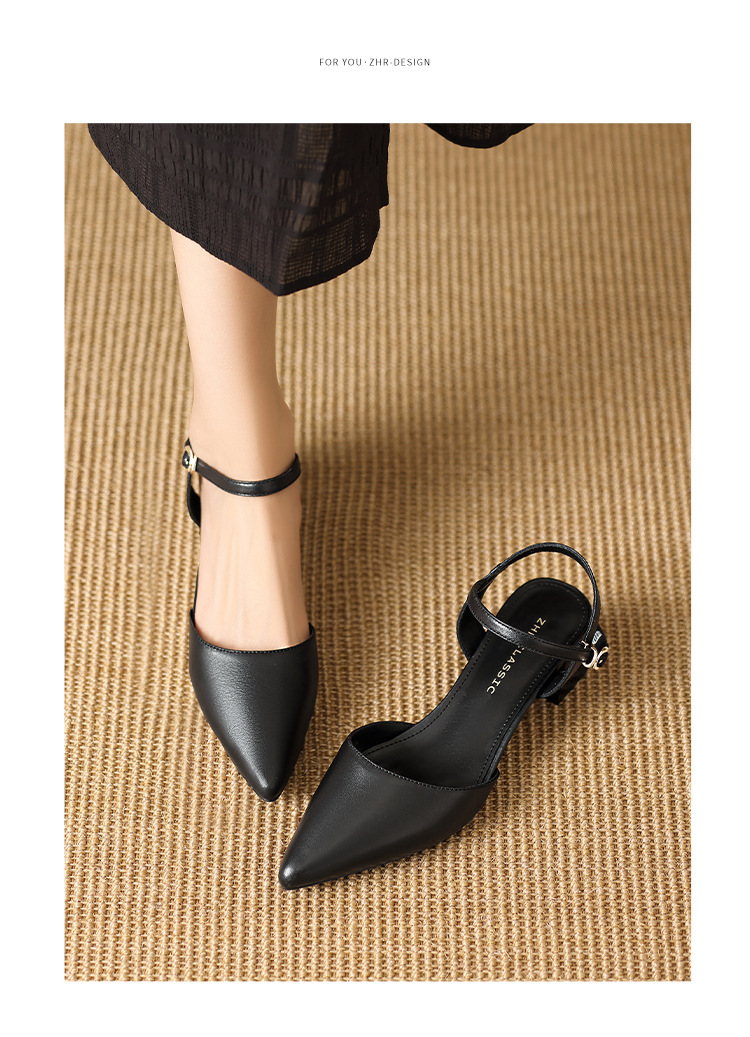 Sandal cao gót nữ mũi nhọn quai hậu kiểu Pháp — EH303 Đen chi tiết 23