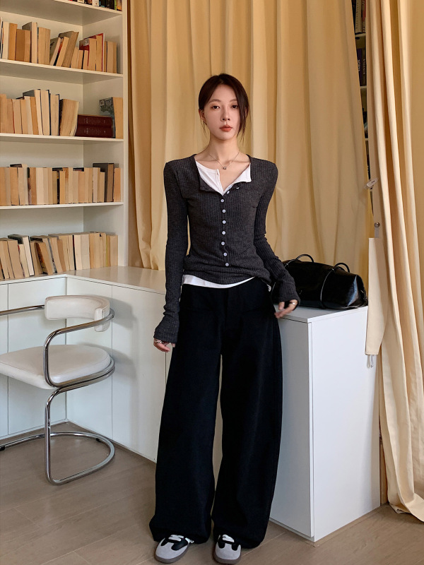 Vs what「藏肉神裤」直筒弯刀裤女秋季长裤宽松百搭显瘦休闲裤子|undefined