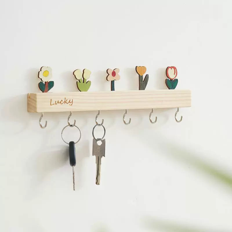 Крючок для ключей для входной двери, настенная стойка для хранения ключей, милый декоративный крючок из цельного дерева