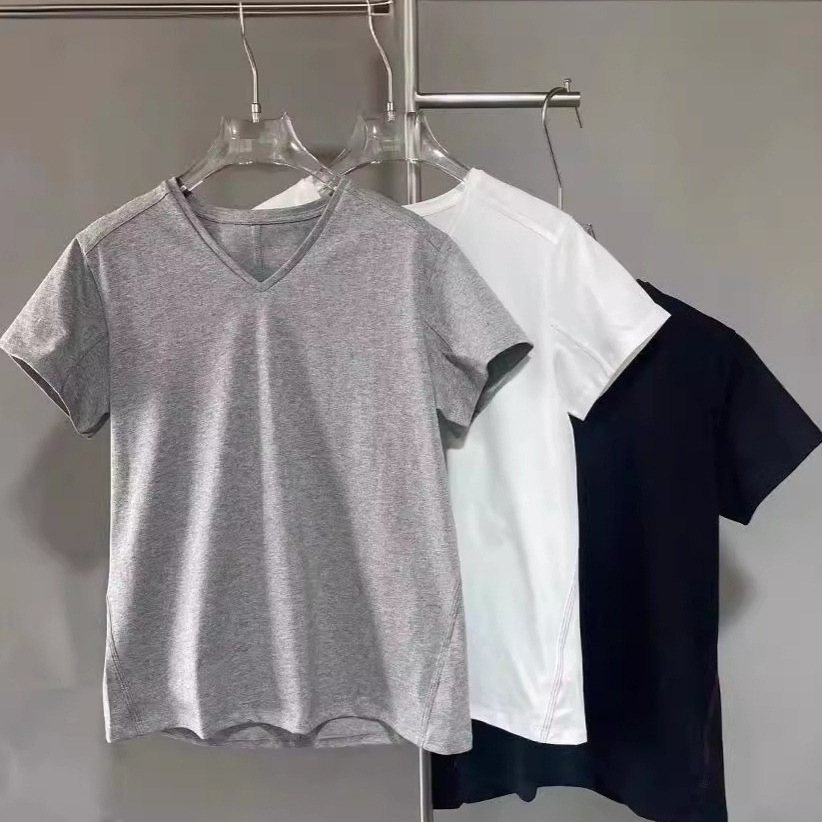 特价款 红线V领直筒短袖男女同款夏短袖V领纯色t