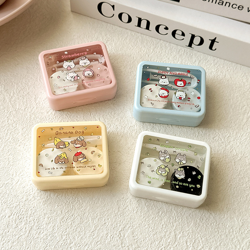 Wholesale cute little white dog contact lens case, student contact lens companion box, storage box with tweezers and suction stick Wholesale cute little white dog contact lens case, student contact lens companion box, storage box with tweezers and suction stick