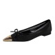2161-2 Korean retro hollowed out mesh shallow mouth low heel women's shoes metal pointed bow thick heel temperament single shoe women
