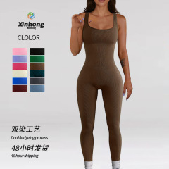 Seamless Cross-border Elastic Waist Lifting Thread Long Pants Bodysuit Sportswear Fitness Bodysuit Yoga Bodysuit