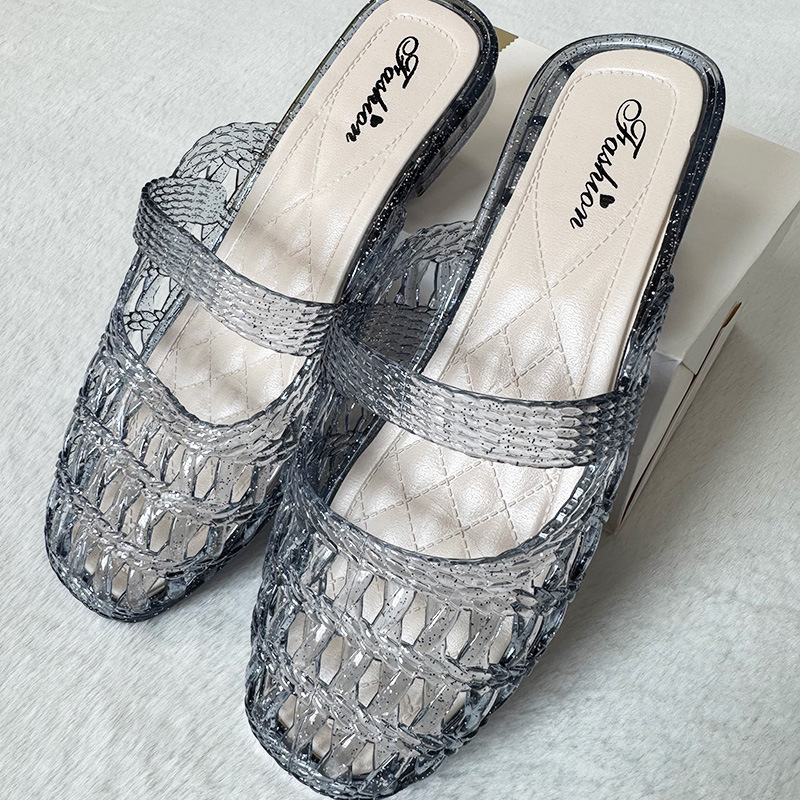 Fashion New Crystal Sandals for Women Summer Trendy Slip-On High-Heeled Mom Anti-Slip Jelly Versatile Slippers