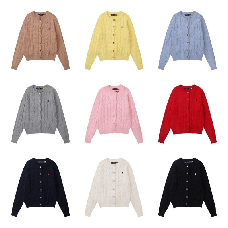 Trendy Rl Autumn and Winter Classic Pony Embroidered Cable Knit Sweater Cardigan Versatile Women's Jacket