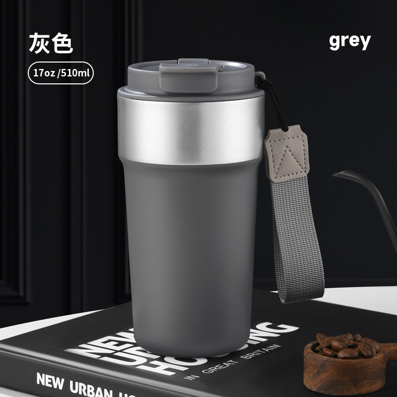 跨境304不锈钢咖啡杯 带提绳便携保温杯高颜值户外车载双饮水杯|undefined