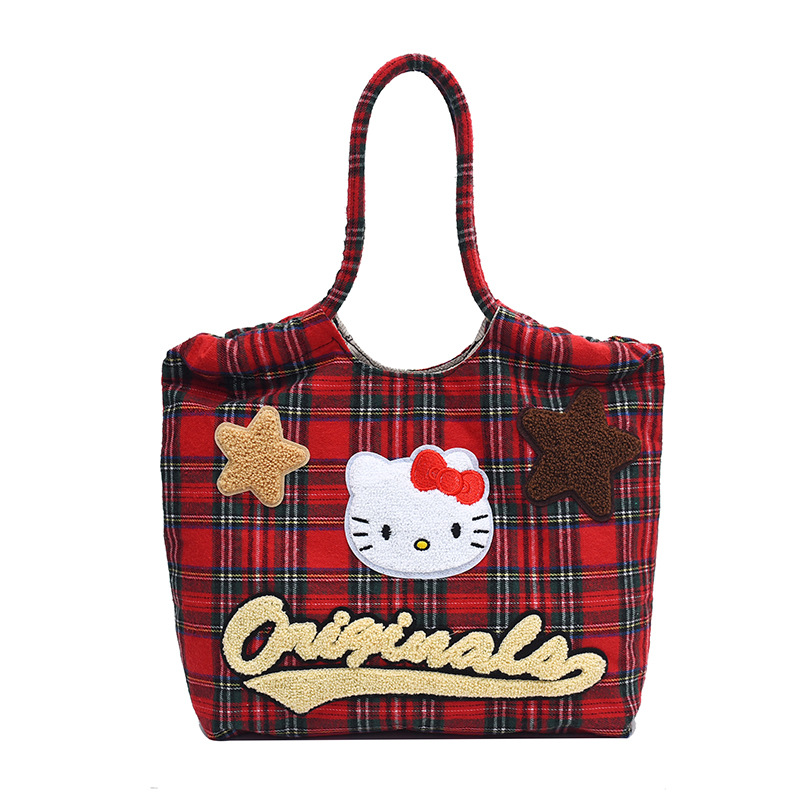 빈티지 토트 백 여성의 2024 새로운 귀여운 쌍 가방 헬로 키티 대용량 어깨 가방