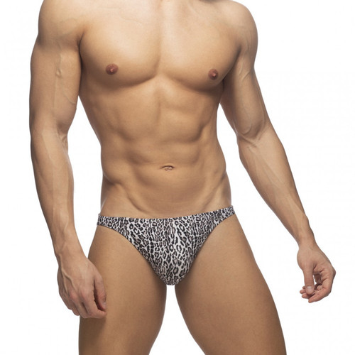 Foreign trade men's swimming trunks bikini low-waist leopard print European and American swimming trunks solid color sexy cup triangle beach pants