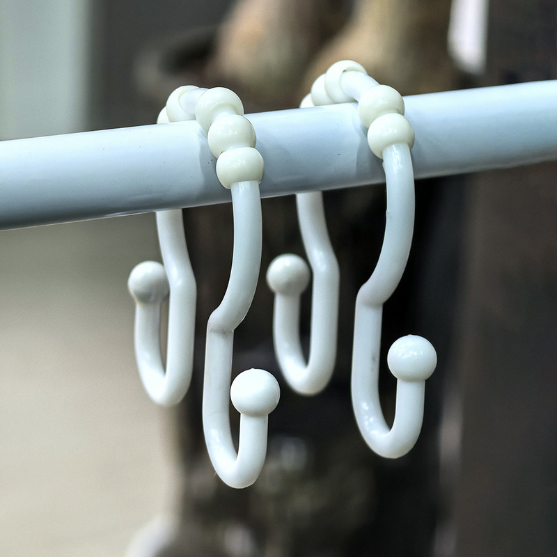 Shower curtain hook plastic ball ring curtain curtain hoist ring accessories white live buckle binaural hook wholesale