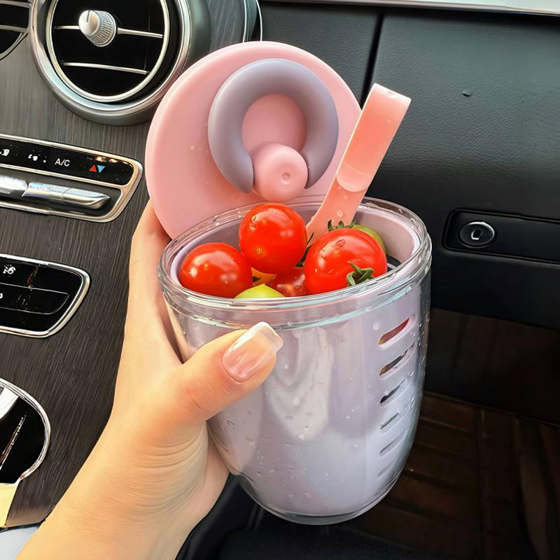 도파민 파우더 커버 퍼플컵 [650ml 2겹 배수 + 과일포크 포함]