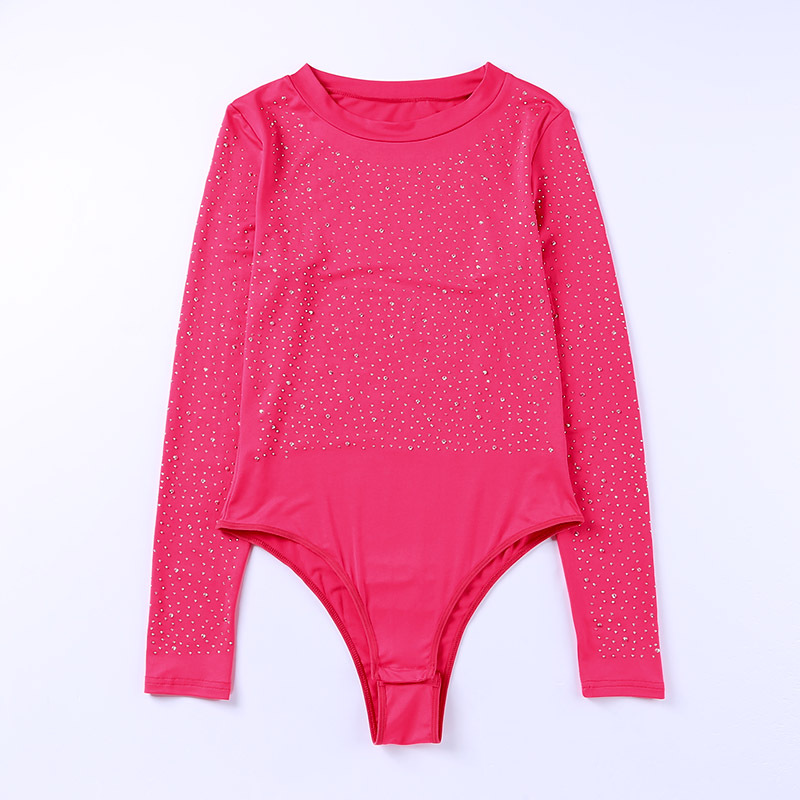 Shiying de moda micro-elástico de las mujeres medias transfronterizas otoño nuevo rhinestone caliente en relieve cuello redondo mono de manga larga para las mujeres