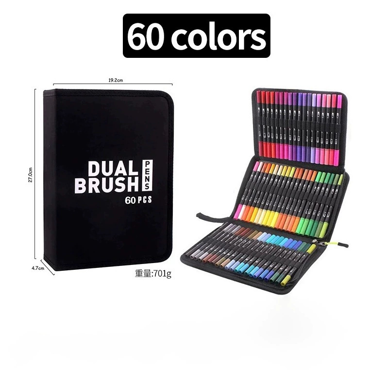 Bolígrafo de acuarela transfronterizo de doble cabeza en PVC caja de 120 colores pincel de línea de gancho fácil de lavar pincel infantil al por mayor