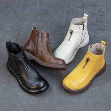 头层牛皮妈妈棉鞋平底短靴女冬季加绒保暖靴子软底防滑中老年皮靴