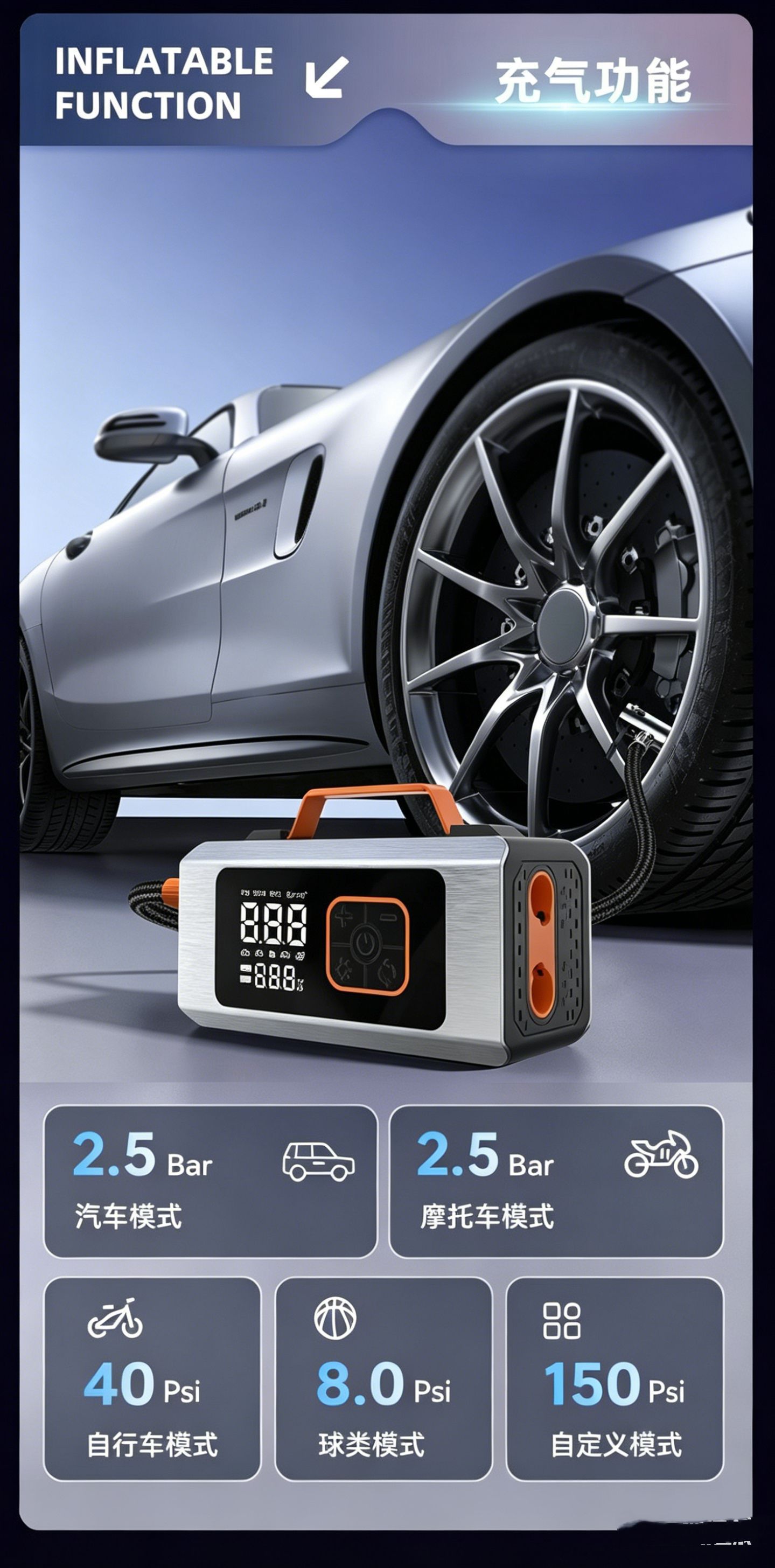 Car-Mounted Multifunctional Air Pump, Car Tire Inflator, Power Bank All-In-One Device, Emergency Starting Power Supply, Power Bank