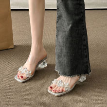 透明凉鞋女高跟鞋2025年夏季新款中跟时装水晶粗跟外穿水钻凉拖鞋