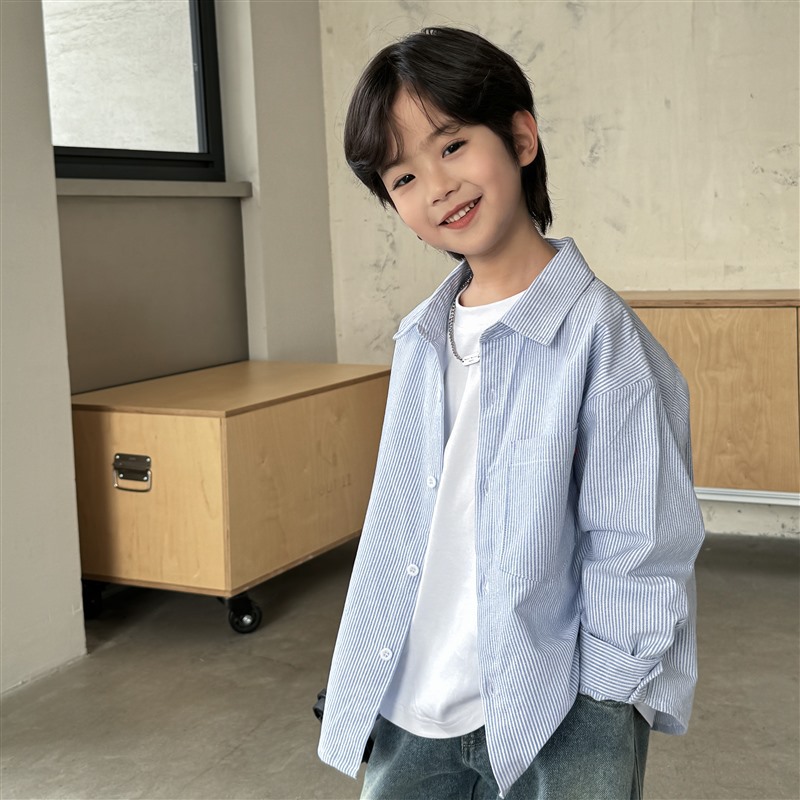 Boys Haima's casa 2025 primavera y otoño nuevo estilo coreano ropa para niños camisa de manga larga ropa de otoño de algodón puro para niños tendencia de rayas